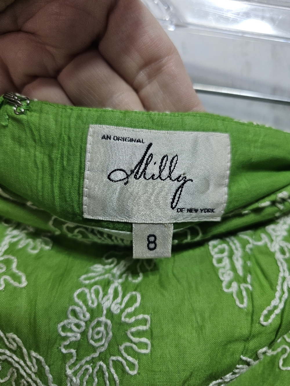 Milly Of New York Women’s Green  Embroidered Cotton Strapless Dress Size 8. - Picture 7 of 12